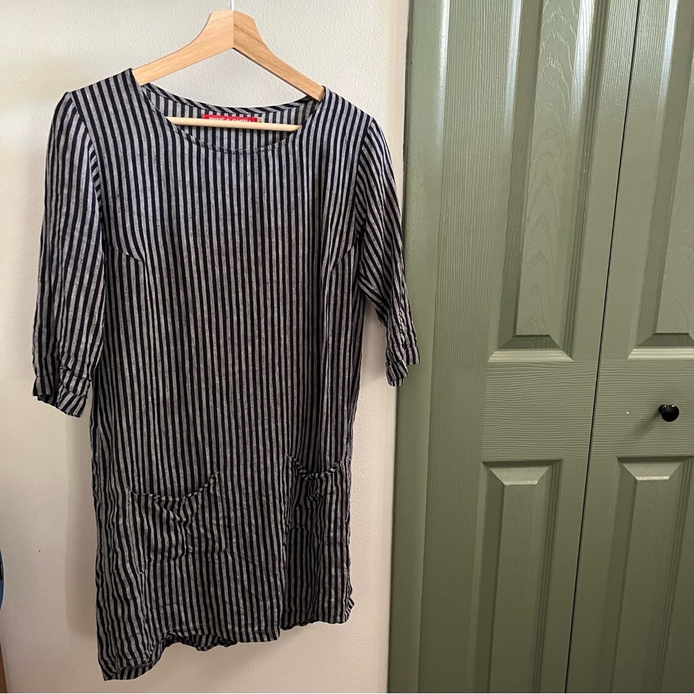 Pyne & smith linen dress (No 20) — navy and dark grey stripe. No flaws.